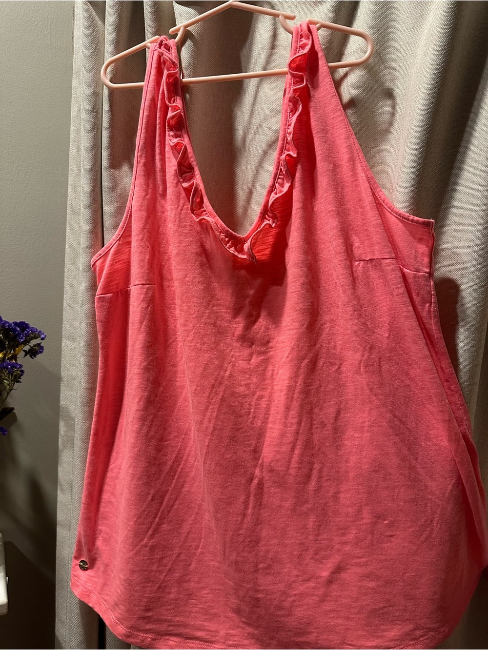 Lilly Pulitzer Coral Pink Ruffle V-Neck Tank